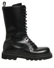 Dolce & Gabbana Black Leather Lace Up Men Combat Boots Shoes