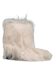 Dolce & Gabbana White Faux Fur Mid Calf Men Boots Shoes