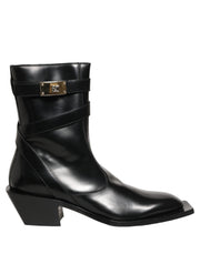 Dolce & Gabbana Black Leather DG Plaque Mid Calf Boots Shoes