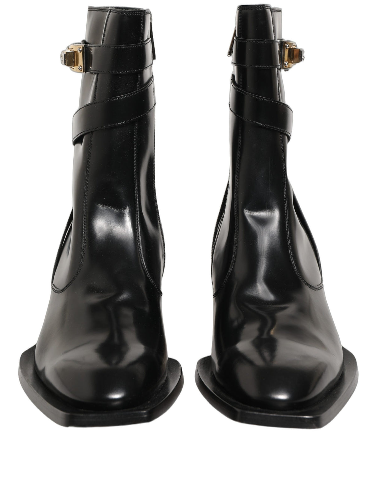 Dolce & Gabbana Black Leather DG Plaque Mid Calf Boots Shoes