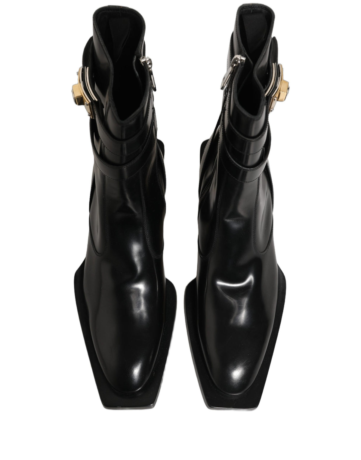 Dolce & Gabbana Black Leather DG Plaque Mid Calf Boots Shoes