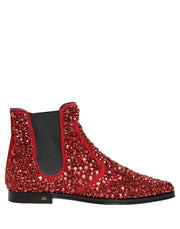 Dolce & Gabbana Red Embellished Chelsea Ankle Boots Shoes