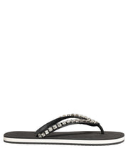 Dolce & Gabbana Black Embellished Rubber Flip Flops Men Shoes