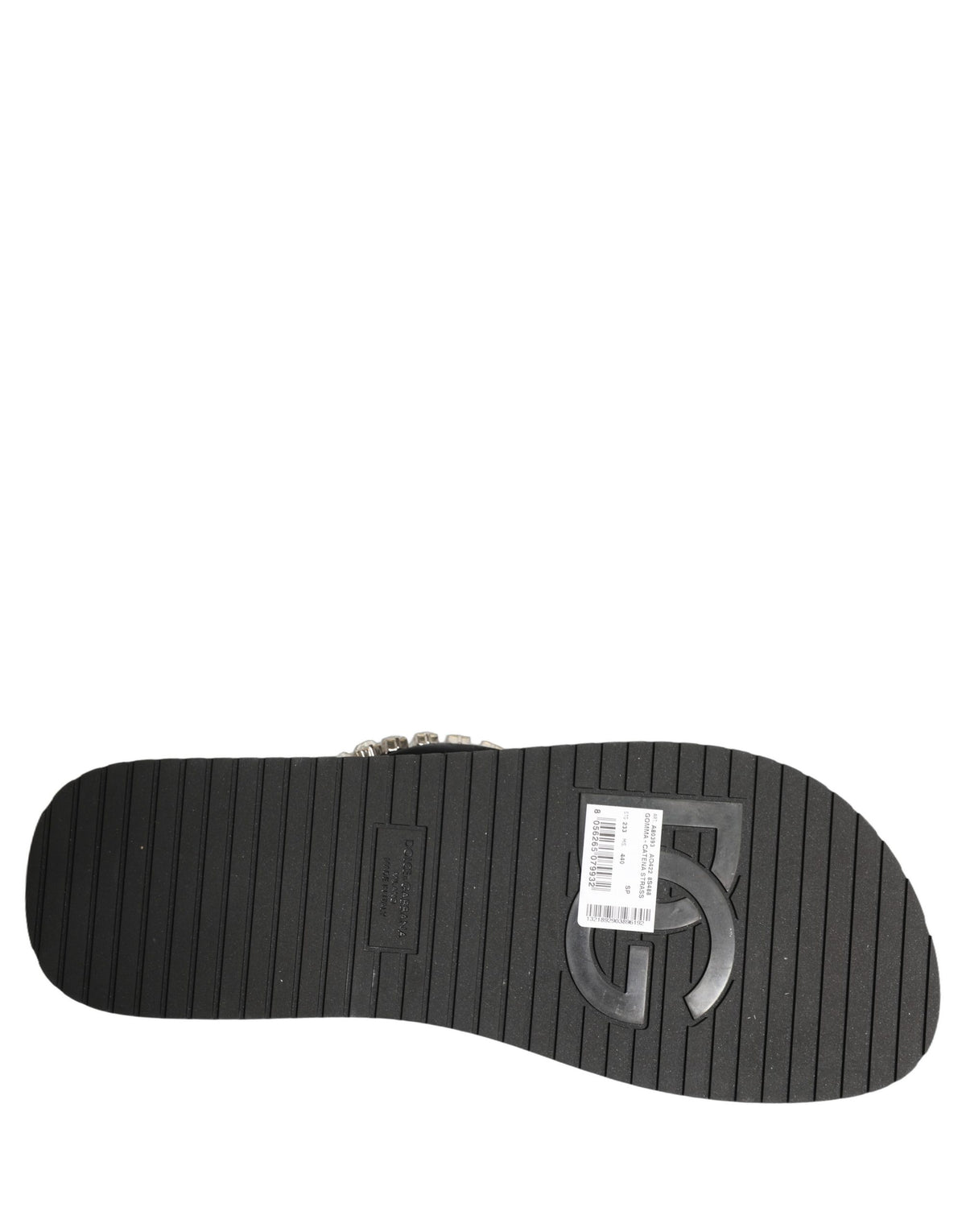 Dolce & Gabbana Black Embellished Rubber Flip Flops Men Shoes