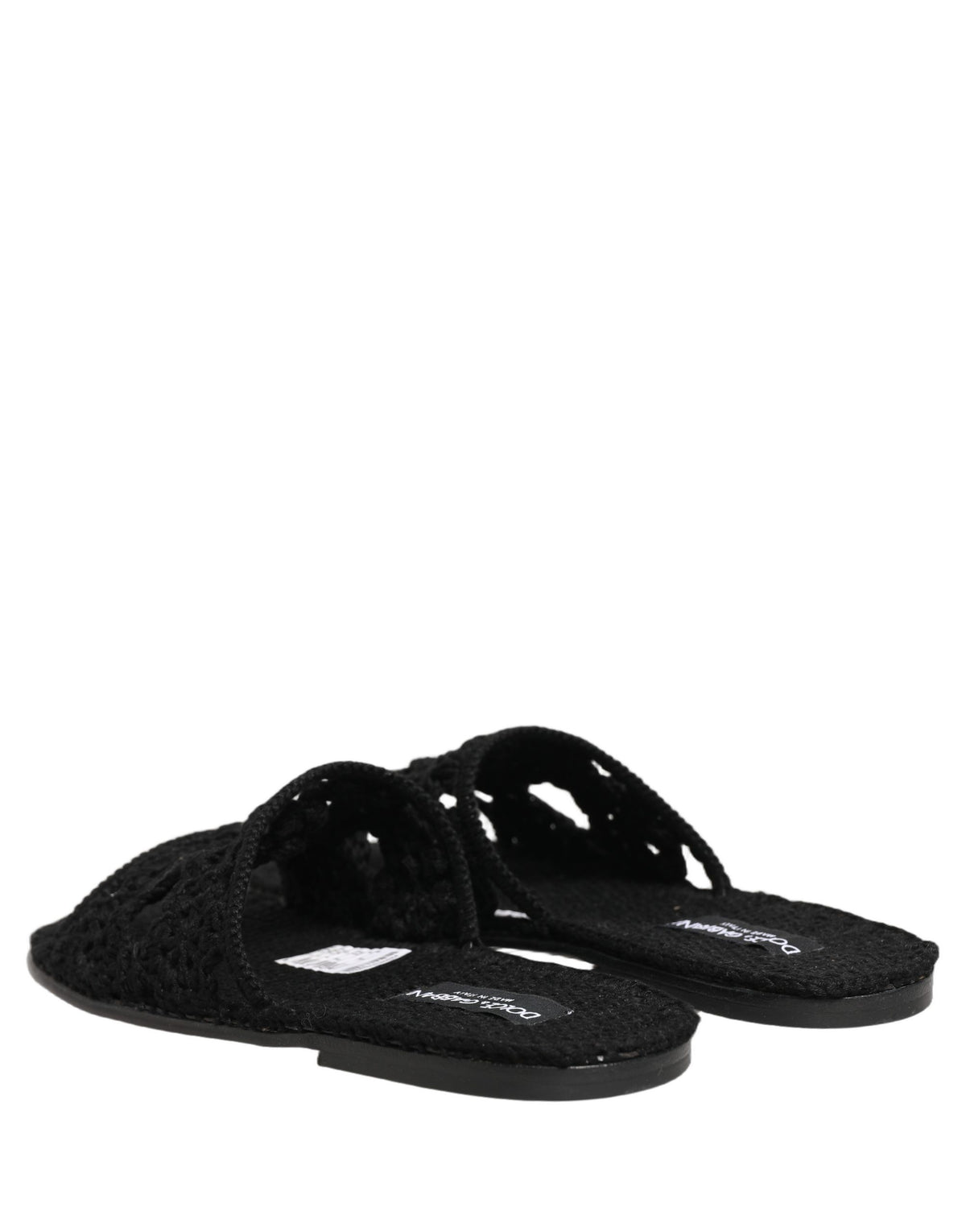 Dolce & Gabbana Black Fabric Woven Slides Sandals Flats Shoes