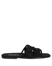 Dolce & Gabbana Black Fabric Woven Slides Sandals Flats Shoes