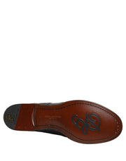 Dolce & Gabbana Black Embroidered Leather Derby Dress Shoes for Men