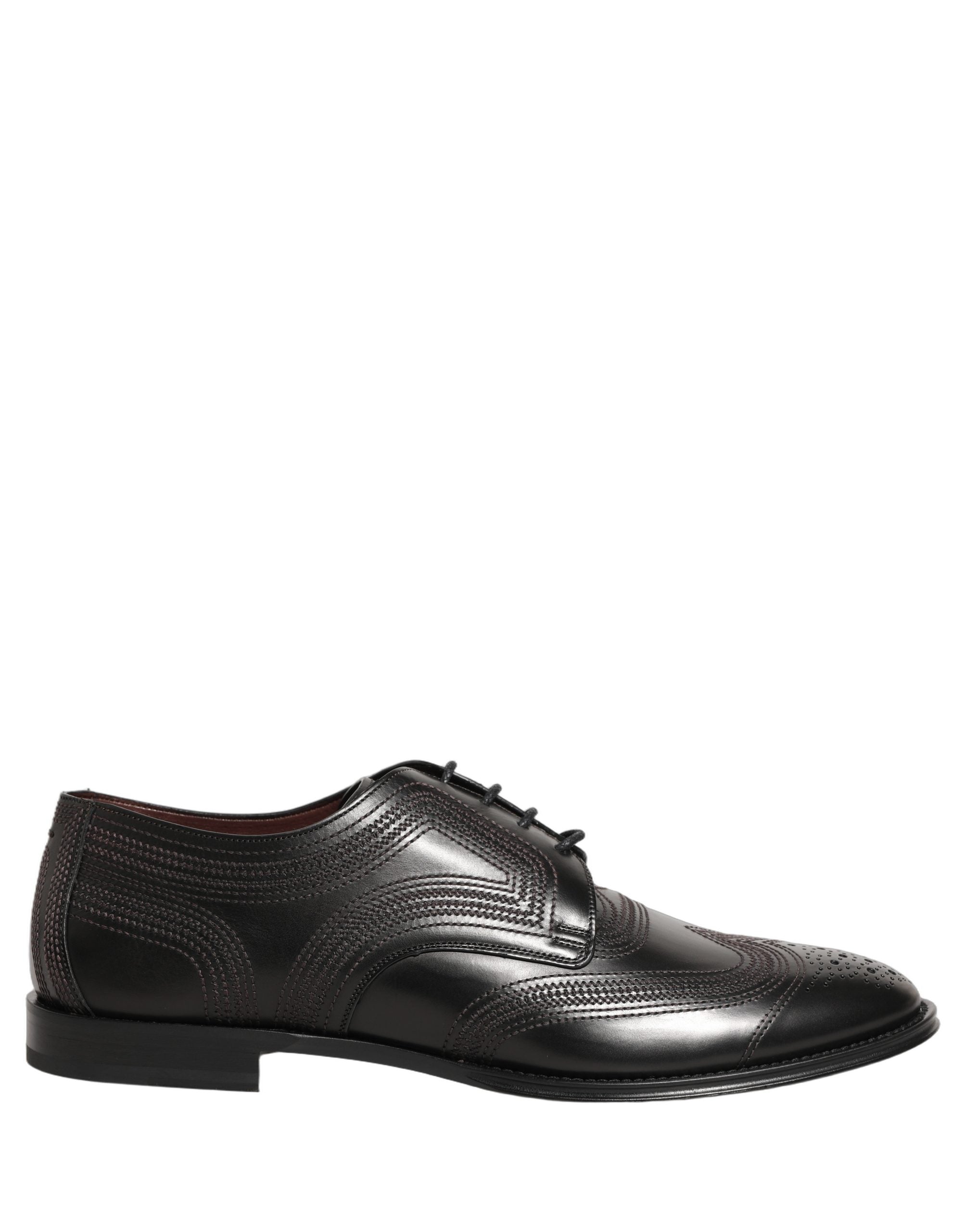 Dolce & Gabbana Black Embroidered Leather Derby Dress Shoes for Men