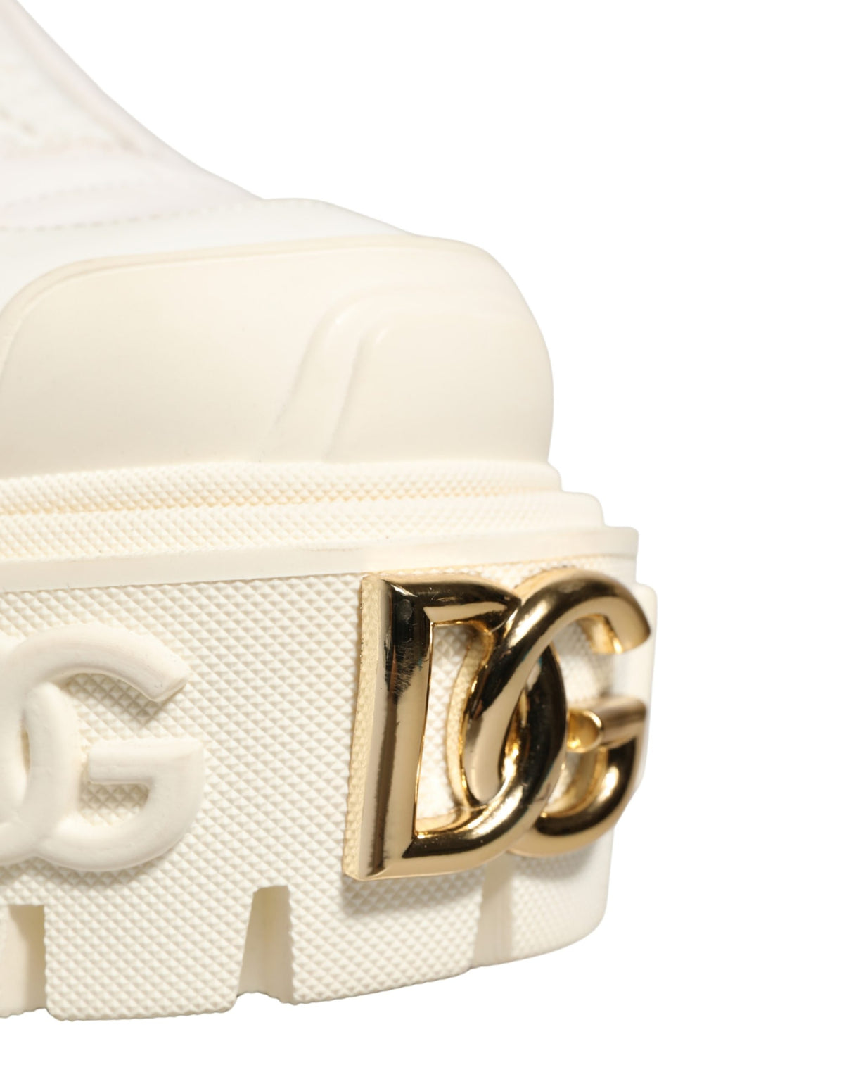 Dolce & Gabbana White Leather Rubber Logo Ankle Boots Shoes for Women