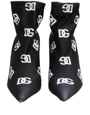 Dolce & Gabbana Black Logo Stretch Heels Ankle Boots Shoes