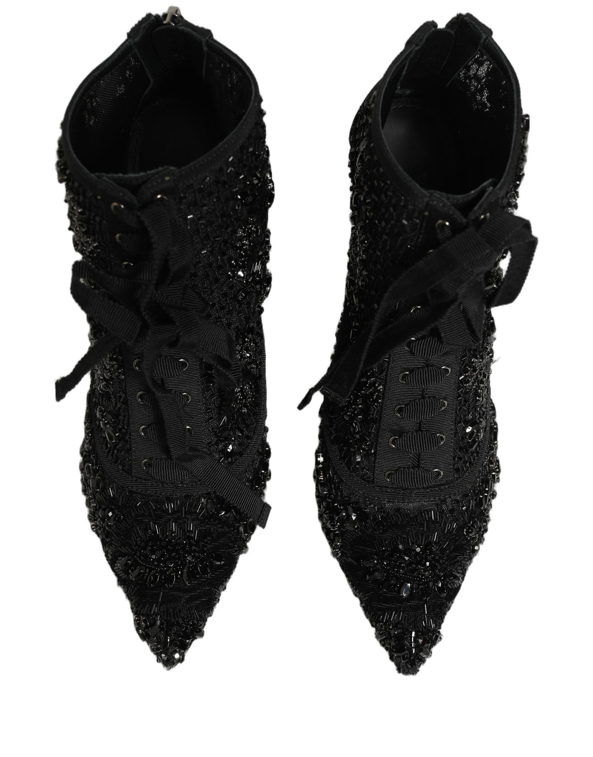 Dolce & Gabbana Black Embellished Mesh Ankle Boots Shoes