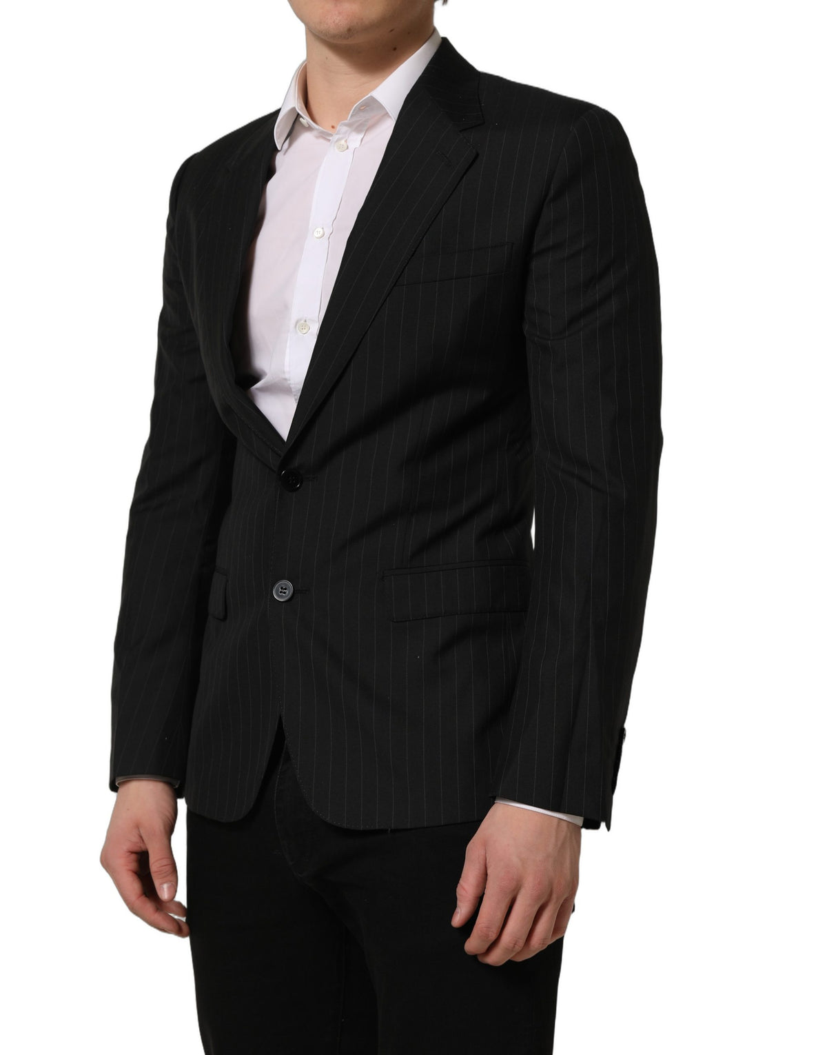 Dolce & Gabbana Black Stripes Wool Single Breasted Blazer for Men