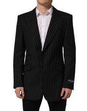 Dolce & Gabbana Dark Gray Stripes Wool Single Breasted Blazer