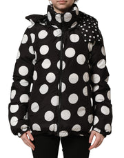 Dolce & Gabbana Black White Polka Dot Hooded Blouson Jacket for Women