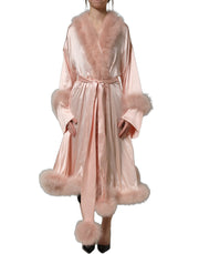 Dolce & Gabbana Light Pink Silk Turkey Feather Robe Jacket for Women