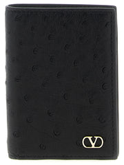 Valentino Garavani Black Ostrich Skin Cardholder
