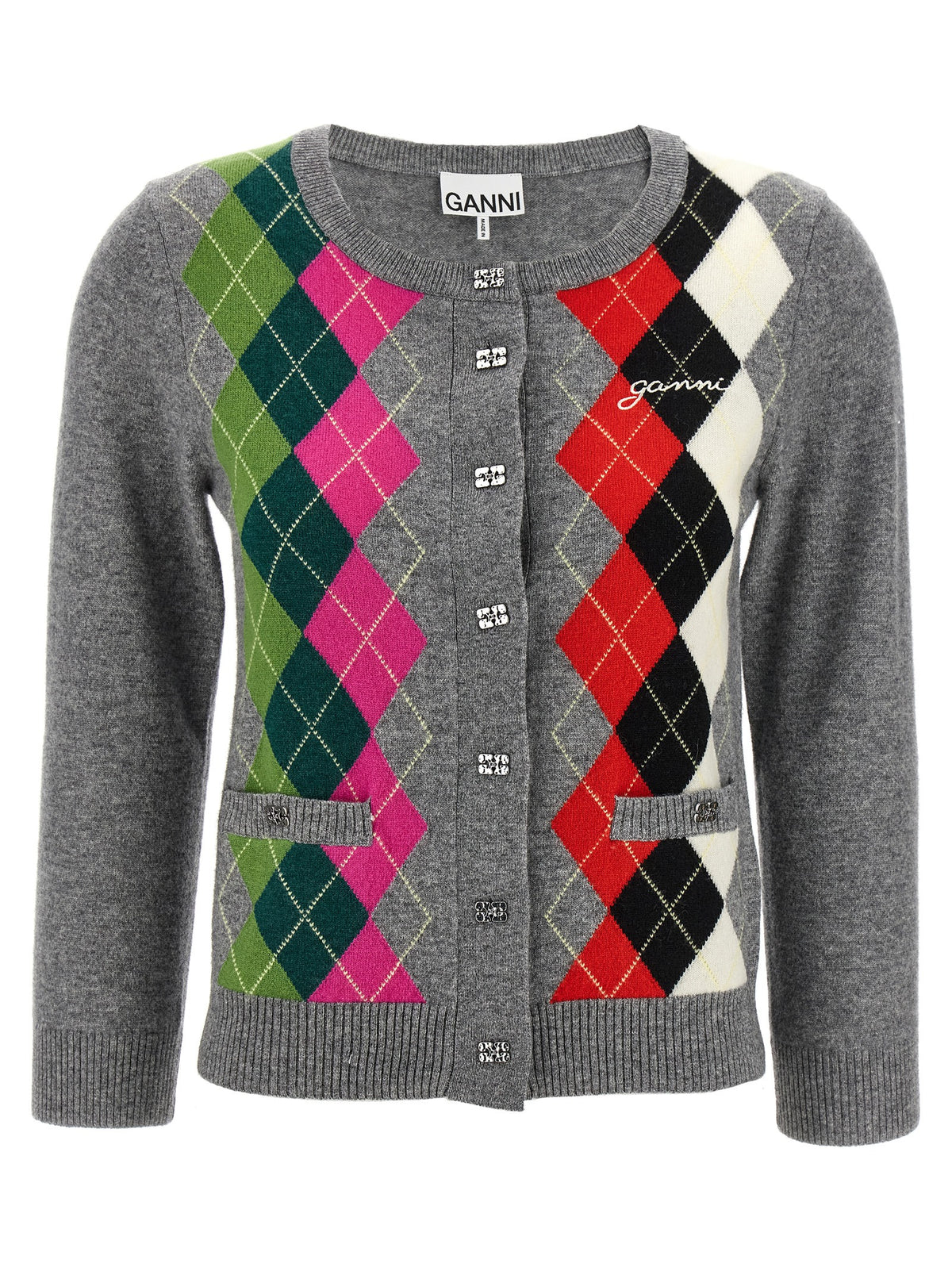 Ganni Gray Merino Wool Cardigan for Women