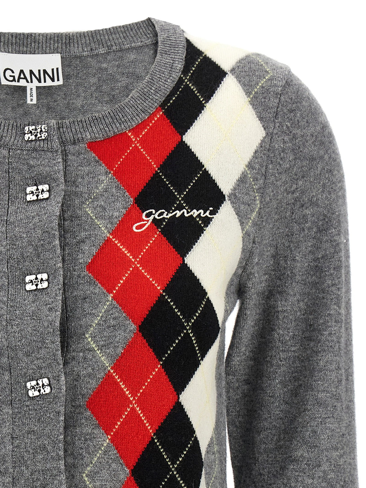 Ganni Gray Merino Wool Cardigan for Women