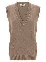 Fendi Beige Cashmere Sleeveless Jacket