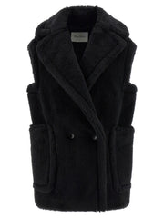 Max Mara Black Alpaca Leather Sleeveless Jacket