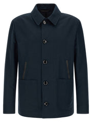 Brioni Blue Linen Full-Length Jacket