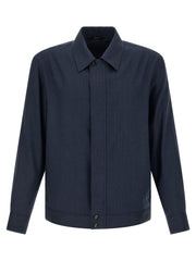 Brioni Blue Linen Full-Length Jacket