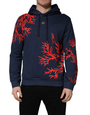 Dolce & Gabbana Blue Cotton Coral Logo Hooded Sweatshirt Sweater for Men