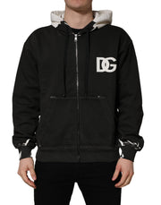 Dolce & Gabbana Black Cotton Logo Hooded Full Zip Sweater for Men