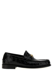 Versace Black Velvet Leather Slip-On Loafers