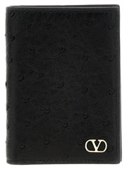 Valentino Garavani Black Ostrich Skin Cardholder