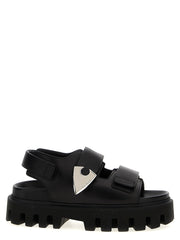 Alexander McQueen Black Calf Leather Bos Taurus Flat Sandals