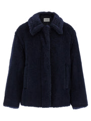 Max Mara Blue Alpaca Leather Coat