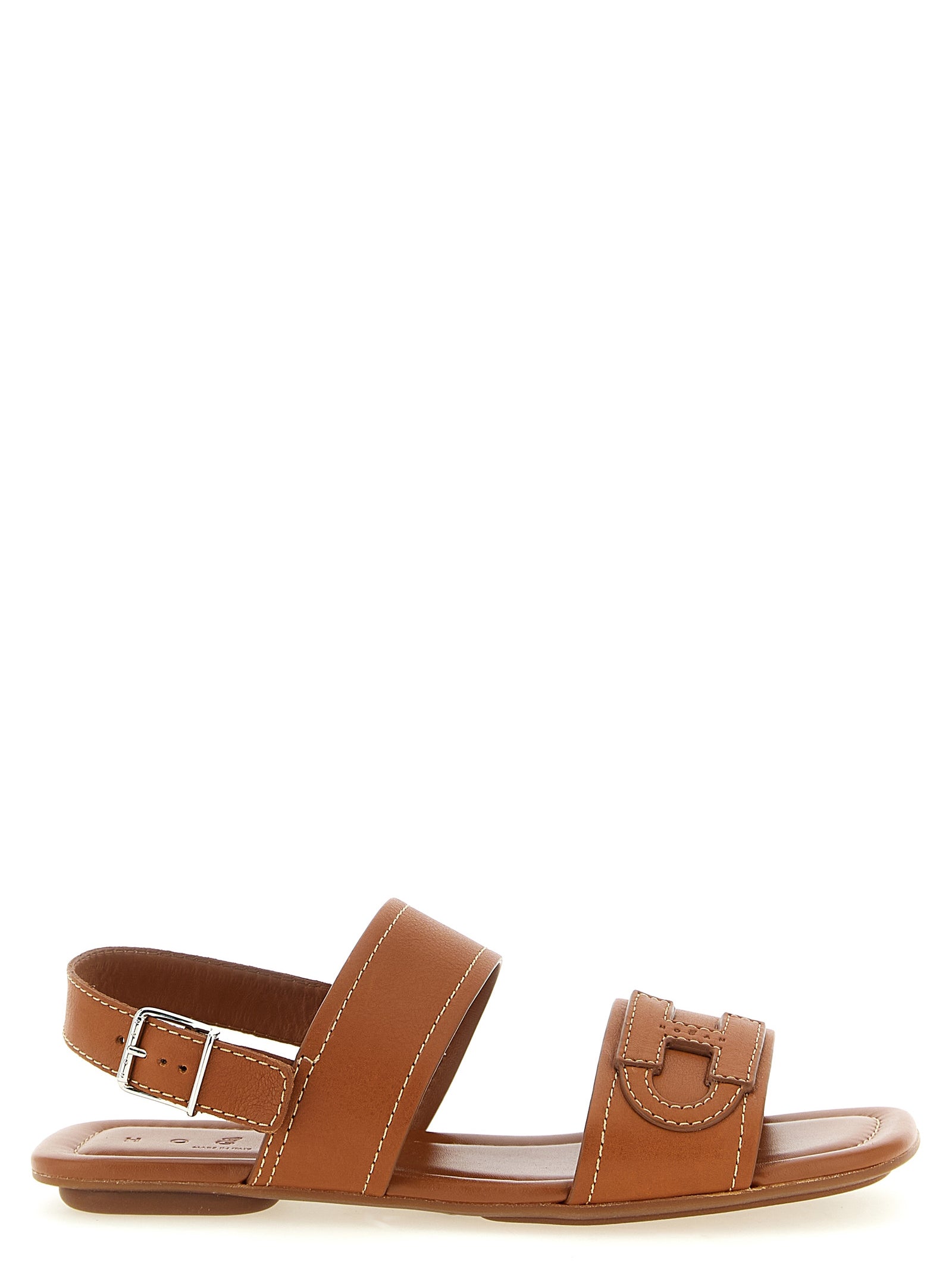 Hogan Brown Calfskin Flat Sandals