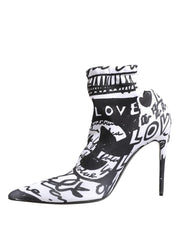 Dolce & Gabbana White Graffiti Stretch Ankle Boots Shoes