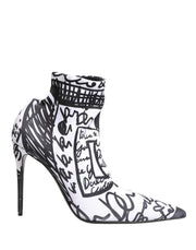 Dolce & Gabbana White Graffiti Stretch Ankle Boots Shoes for Women