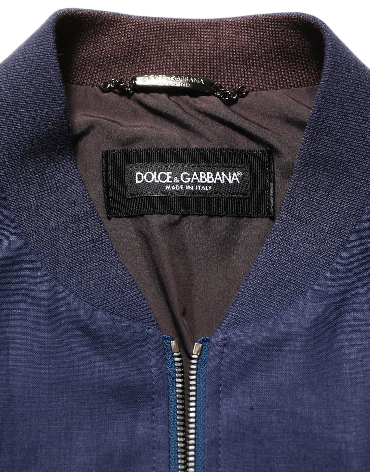 Dolce & Gabbana Blue Linen Full Zip Men Bomber Jacket