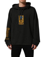 Dolce & Gabbana Black Cotton Logo Hooded Oversize Sweater for Men