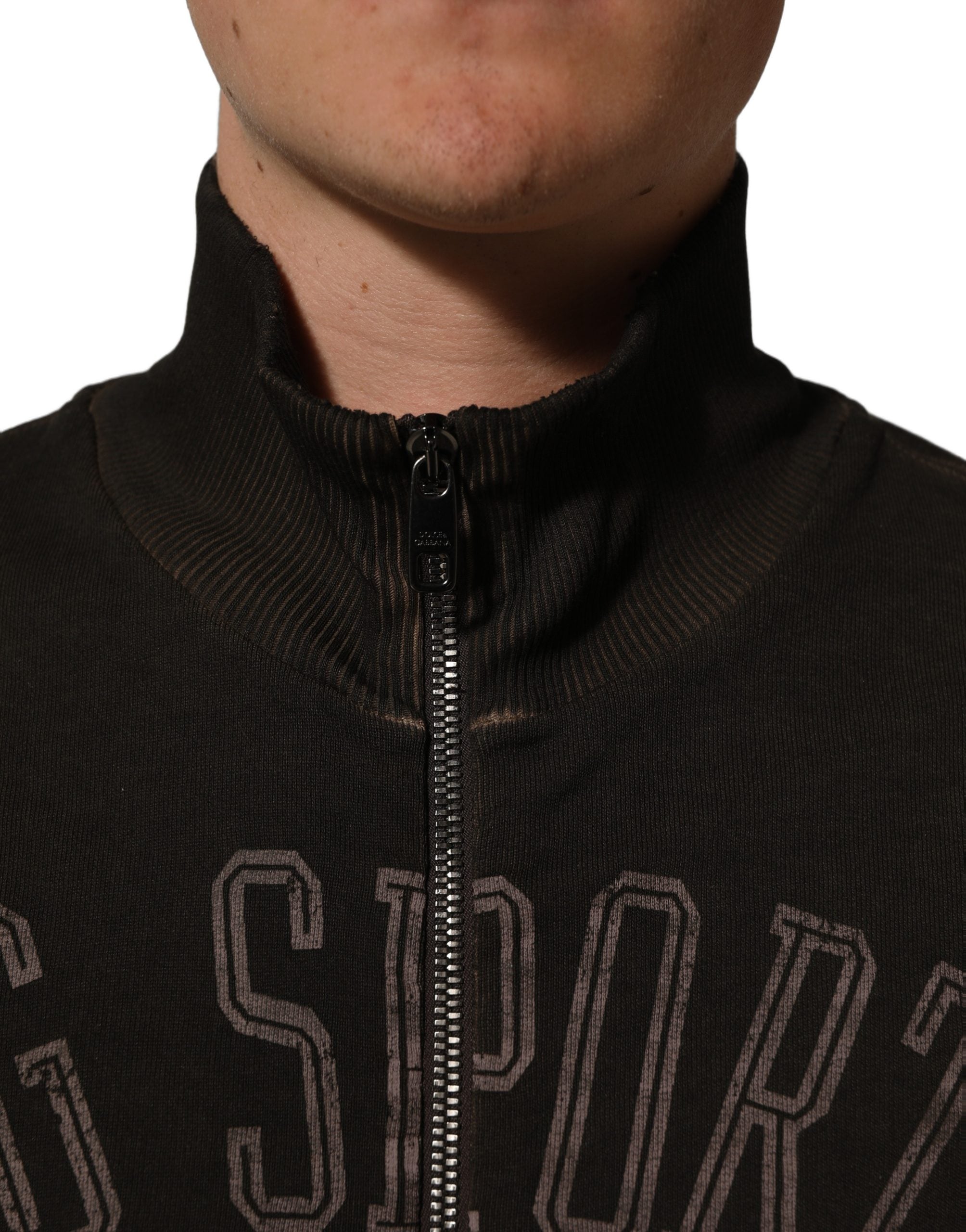 Dolce & Gabbana Brown Logo Print Full Zip Sweatshirt Sweater