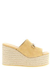 Gucci Beige Calfskin Wedge Sandals