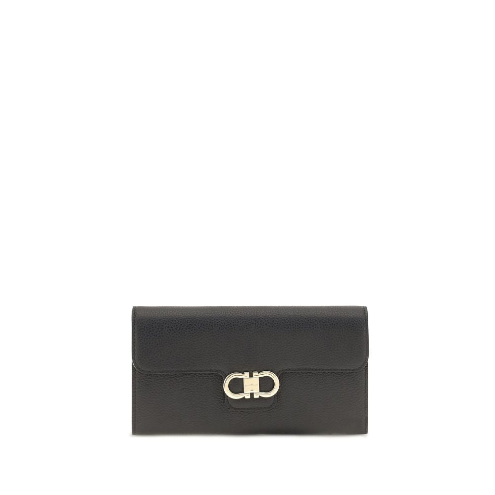 Ferragamo Black Calf Leather Bos Taurus Wallet for Women