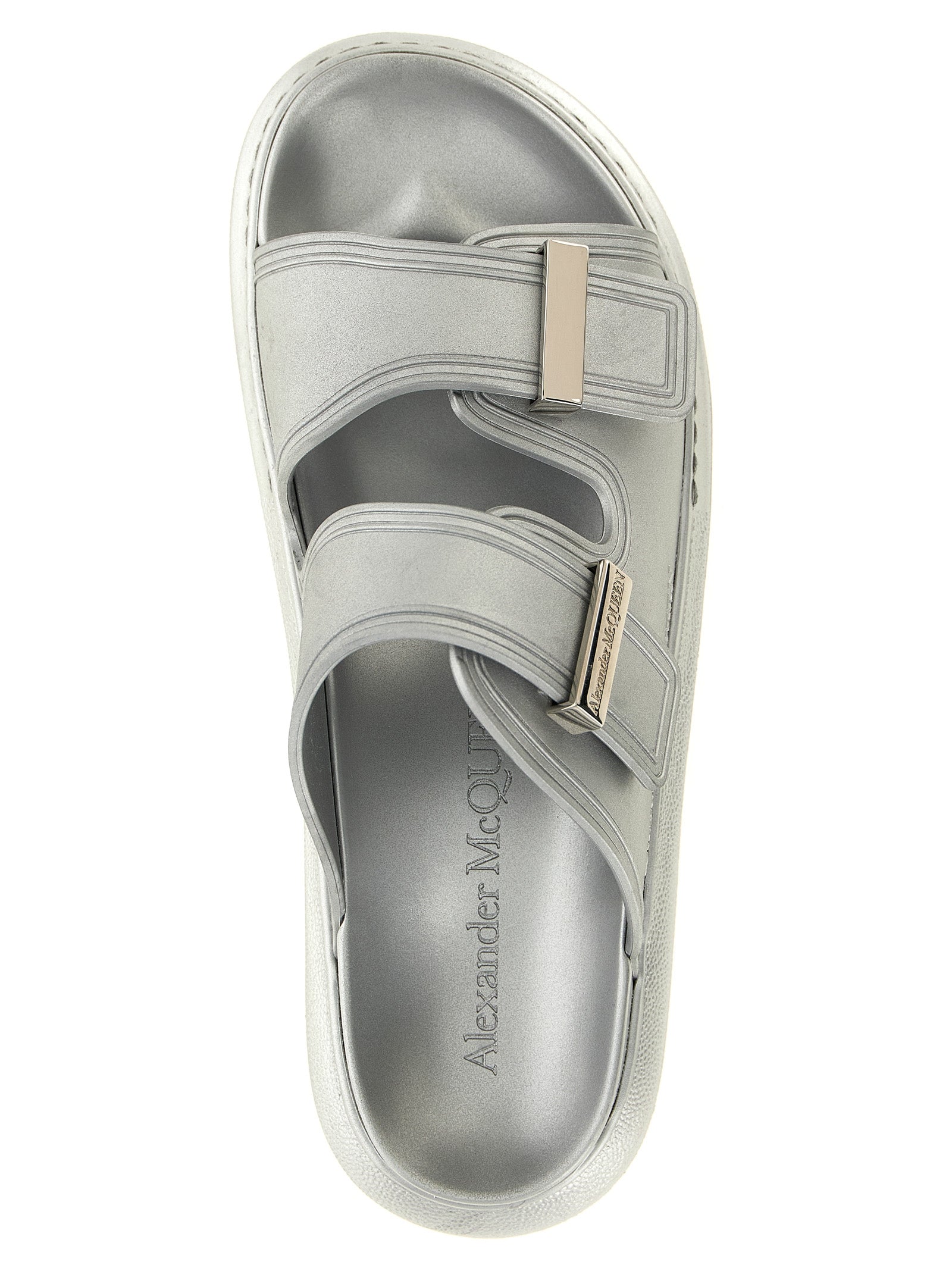 Alexander McQueen Silver Rubber Slides for Women