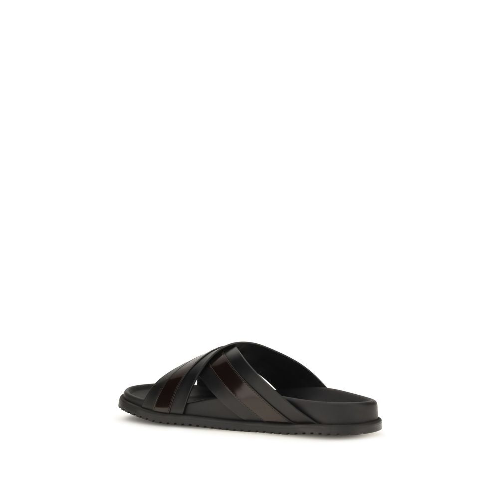 Dolce & Gabbana Black Calf Leather Bos Taurus Sandals for Men