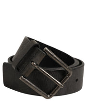 Dolce & Gabbana Black Leather Brushed Metal Buckle Men Belt