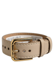 Dolce & Gabbana Beige Calfskin Leather Gold Buckle Belt Strap Bracelet for Women