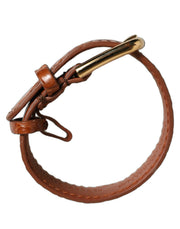 Dolce & Gabbana Brown Textured Leather Gold Buckle Belt Strap Bracelet