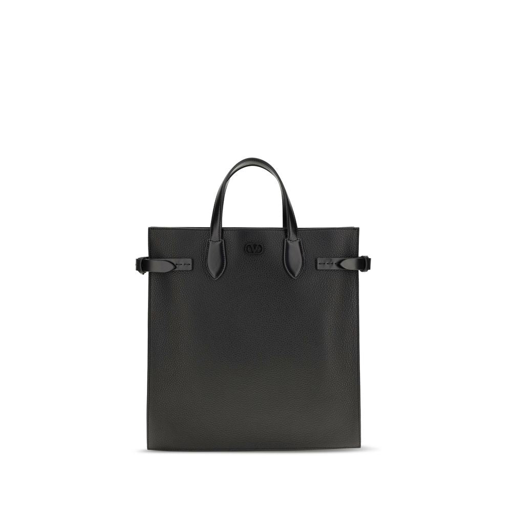 Valentino Garavani Black Calf Leather Bos Taurus Shoulder Bag for Men