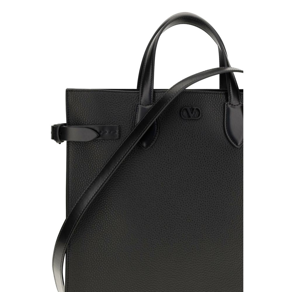 Valentino Garavani Black Calf Leather Bos Taurus Shoulder Bag for Men
