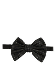 Dolce & Gabbana Men Dark Gray Pinstripe Silk Adjustable Neck Papillon Bow Tie