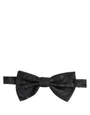 Dolce & Gabbana Men Black Paisley SIlk Adjustable Neck Papillon Bow Tie