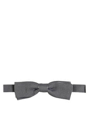 Dolce & Gabbana Black White Houndstooth Adjustable Neck Bow Tie